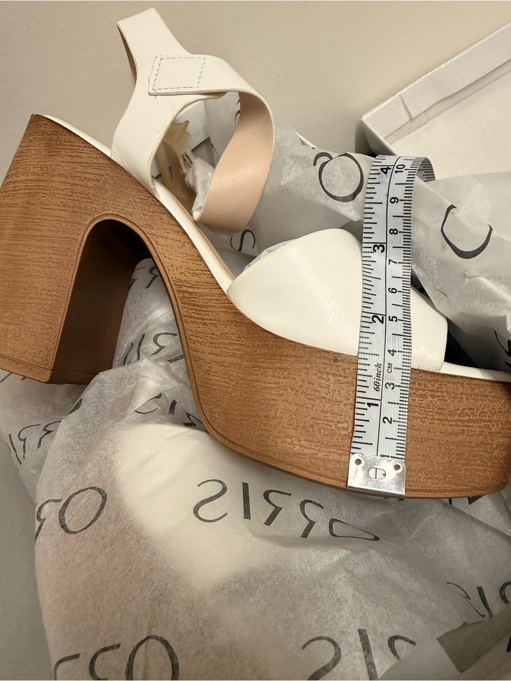 White Platform Block Heel Sandal with Ankle Strap - Picture 9 of 9